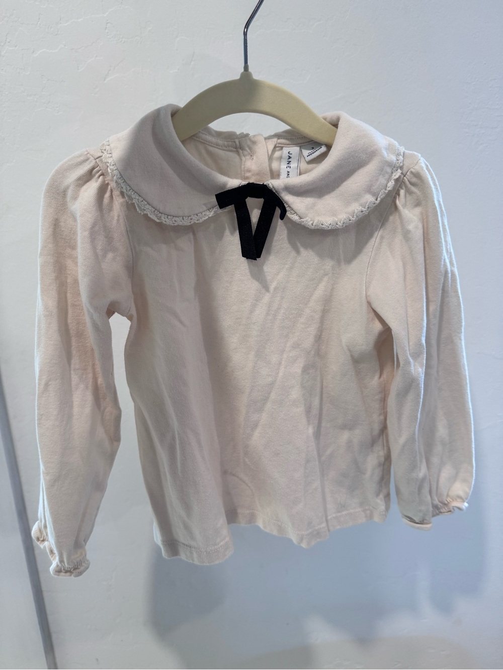 Janie and Jack Cream Long Sleeve Top with Black Bow